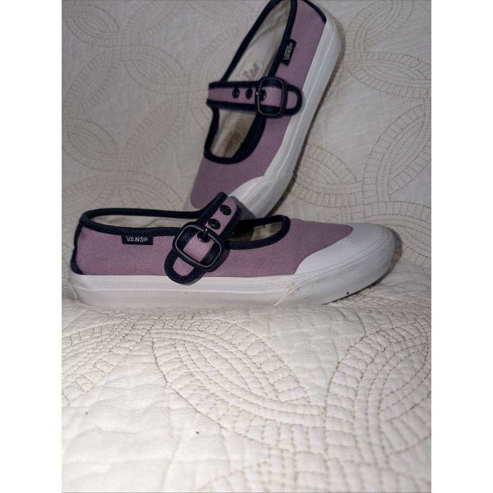 Vans Mary Jane Kids Size 2.5 Lavender Purple Navy Blue Canvas‎ Buckle Shoes
